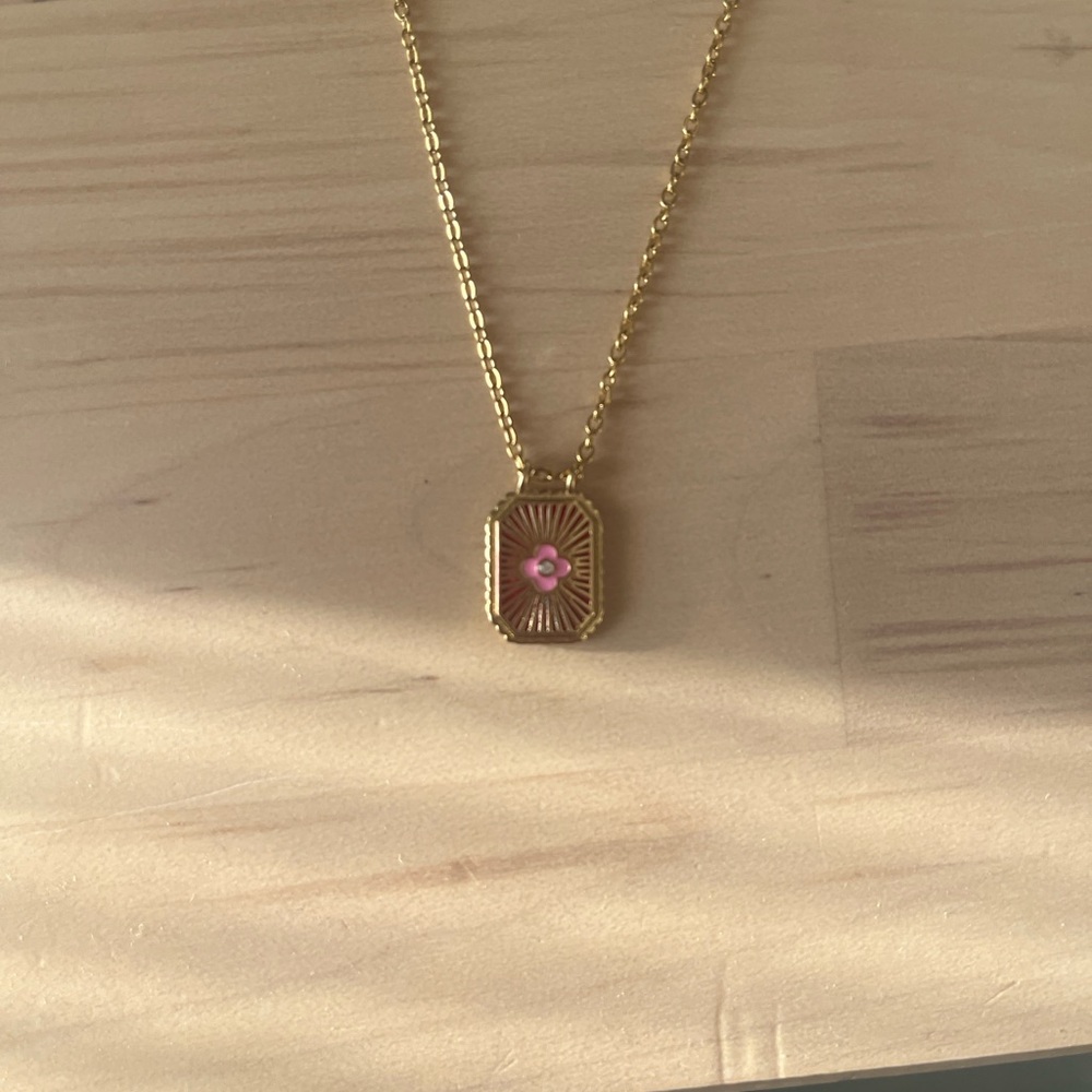Gold and Pink Pendant Necklace - Picture 2 of 3